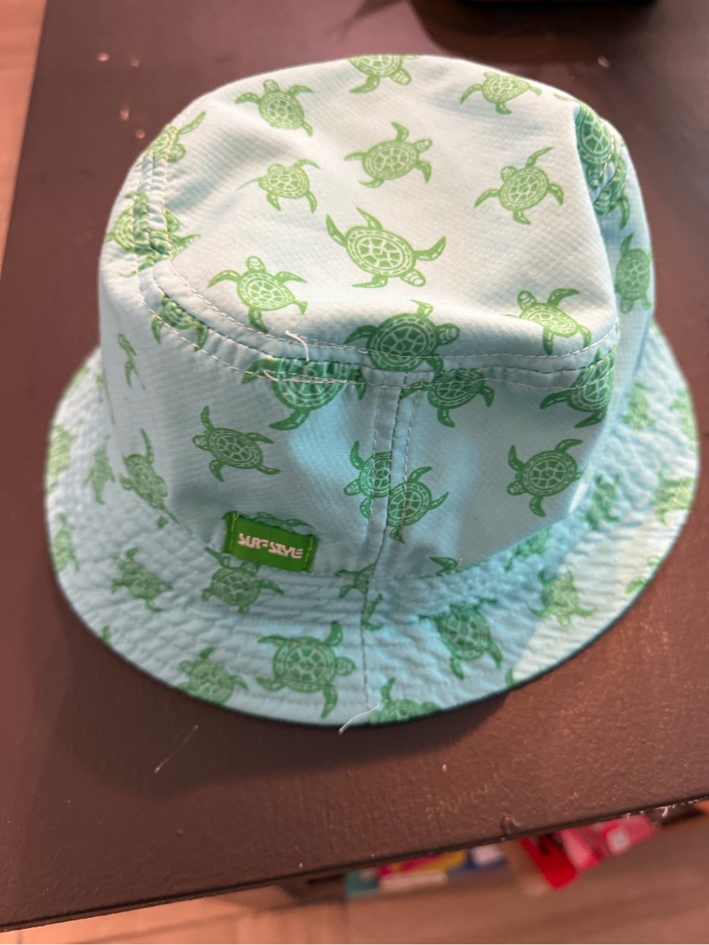 surf style Light Blue Bucket Hat with Green Turtle Print